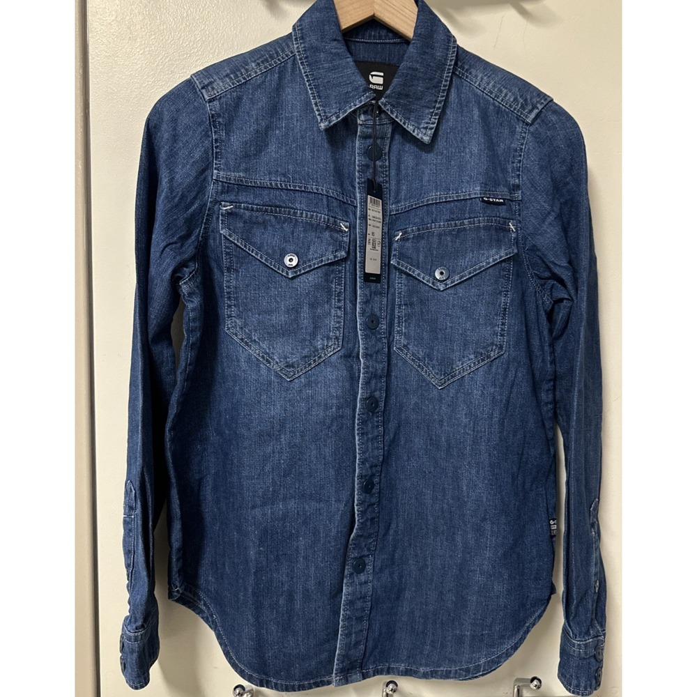 G-Star Raw Women Size XS Boxy Denim Shirt Faded Harbor Jean Two Pocket Western